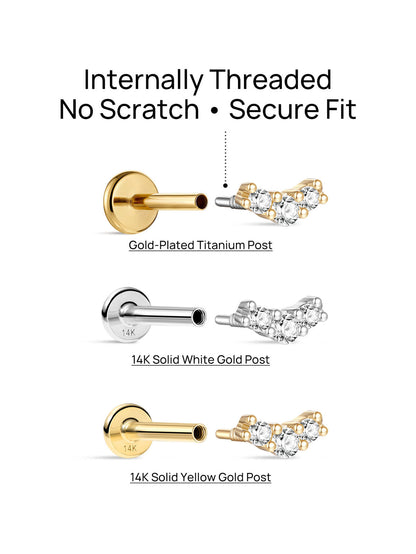 KOSINER 14K Solid Gold Delicate Pave Curved Flat Back Stud