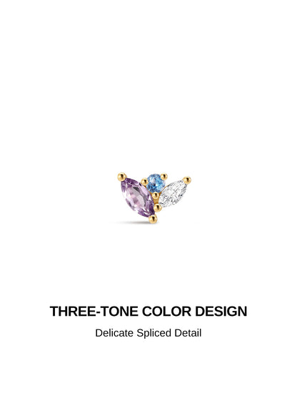 KOSINER Gem Garden 14K Solid Gold Colorful Trio Cluster Flat Back Stud