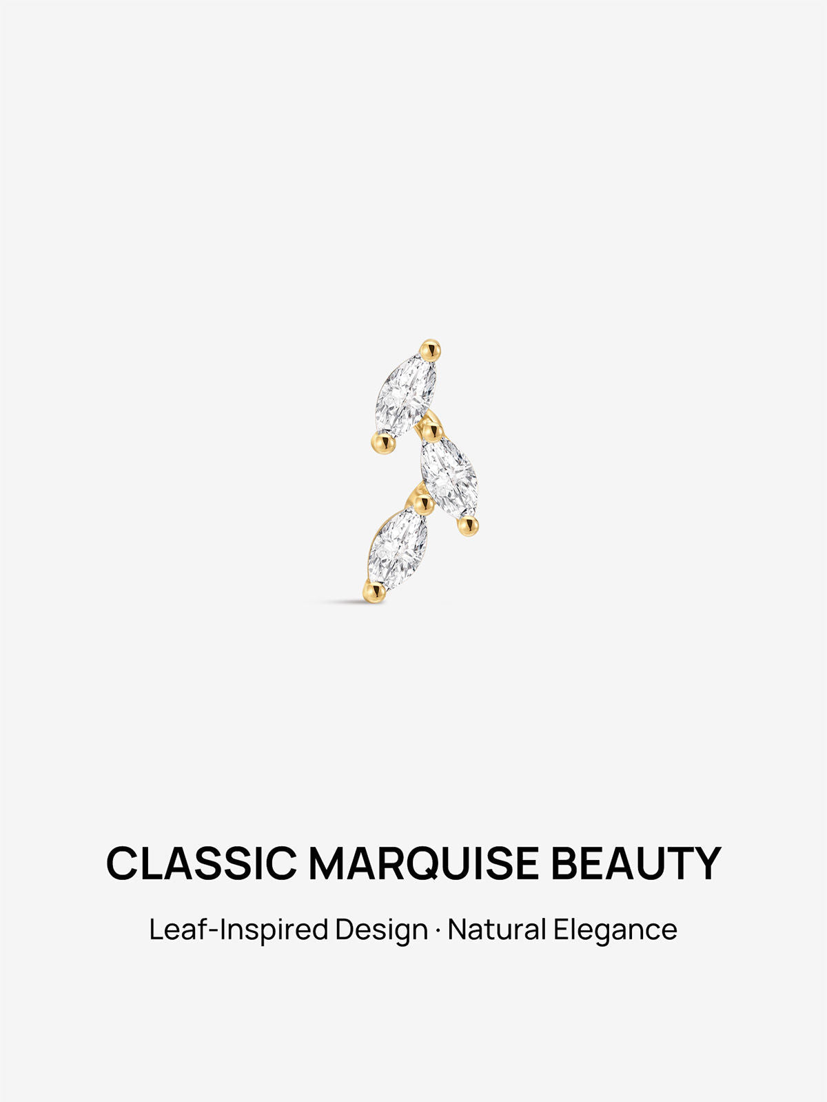 KOSINER 14K Solid Gold Elegant Leaf Flat Back Stud