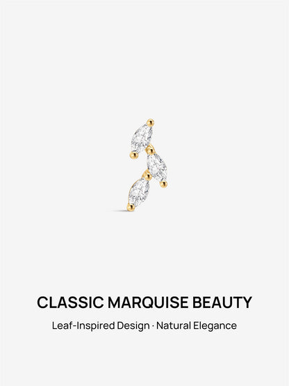 KOSINER 14K Solid Gold Elegant Leaf Flat Back Stud