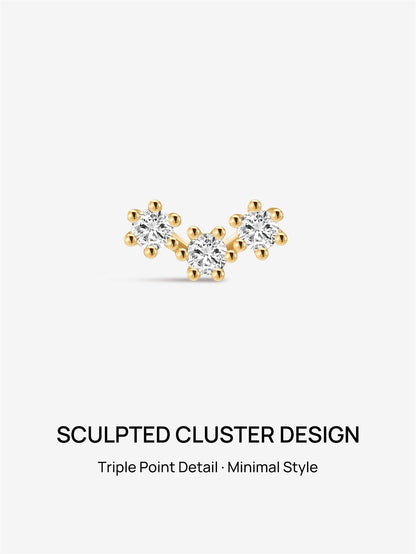KOSINER 14K Solid Gold Delicate Triple-Point Cluster Flat Back Stud