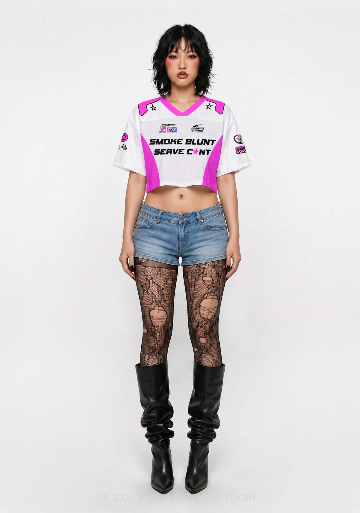 Smoke Blunt Serve Cxxt Y2K Crop Sport Jersey Shirts Cherrykitten