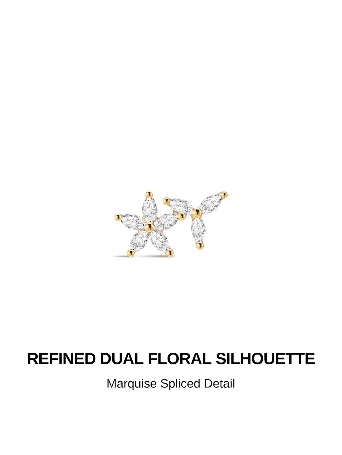 KOSINER Marquise 14K Solid Gold Marquise Petal Flat Back Stud