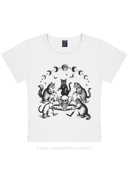 Halloween Cats Moon Phase Skull Y2K Baby Tee Cherrykitten