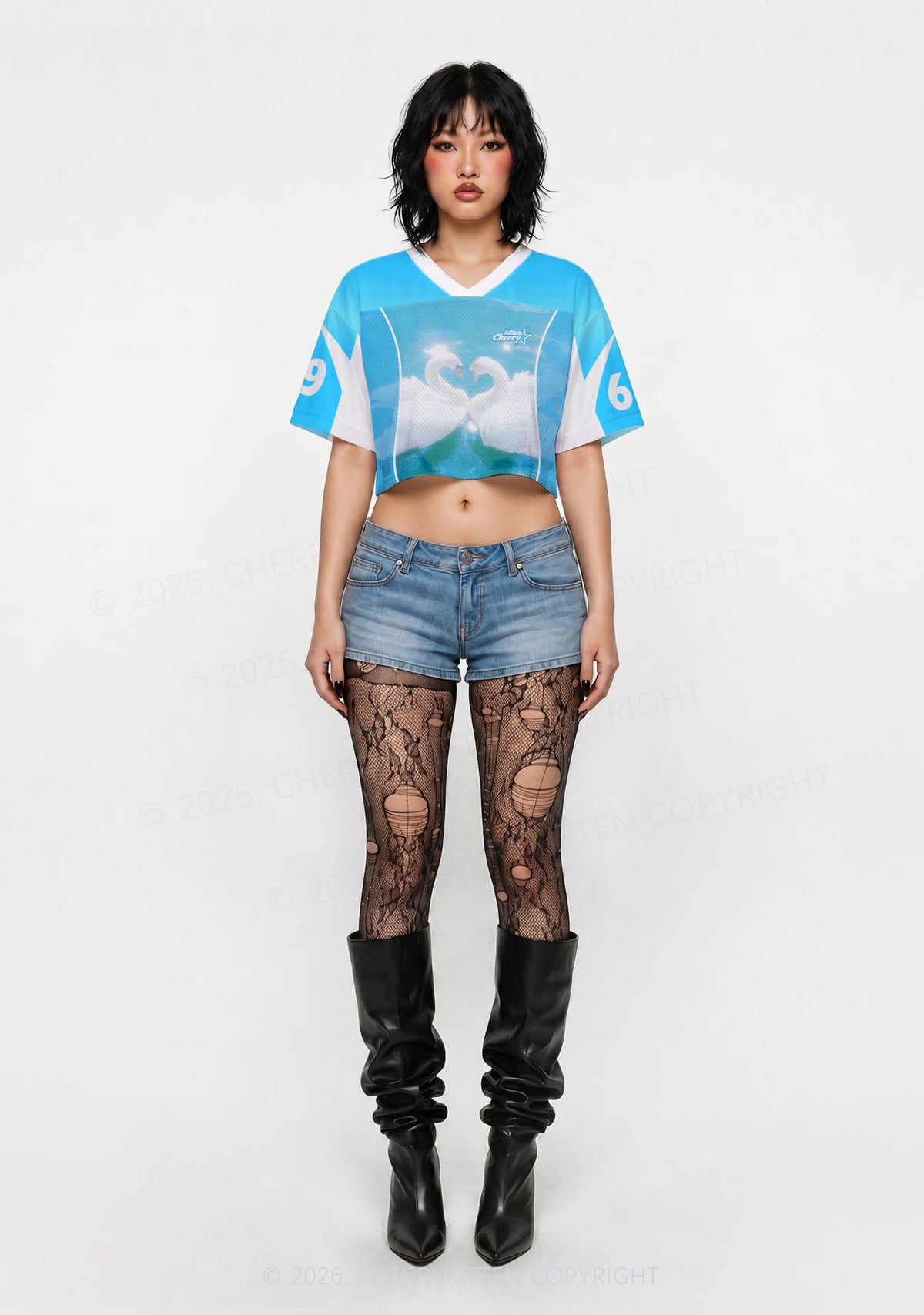 Swan Lovers Y2K Crop Sport Jersey Shirts Cherrykitten