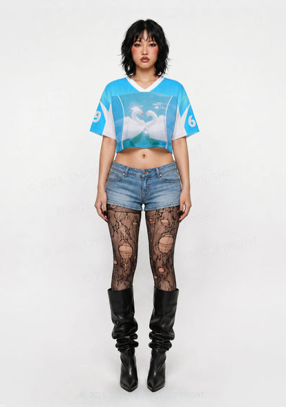 Swan Lovers Y2K Crop Sport Jersey Shirts Cherrykitten