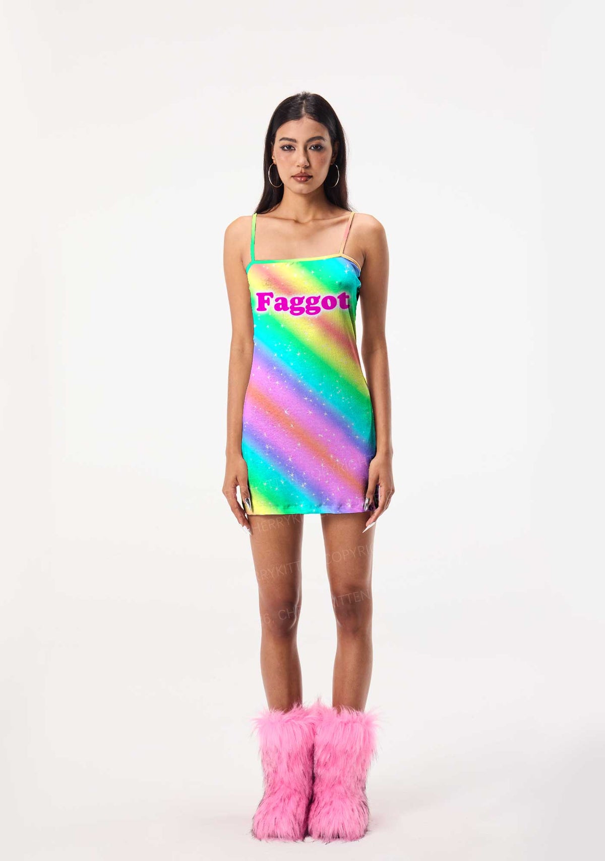 Rainbow Slide Faggot Pride Y2K Print Slip Dress Cherrykitten