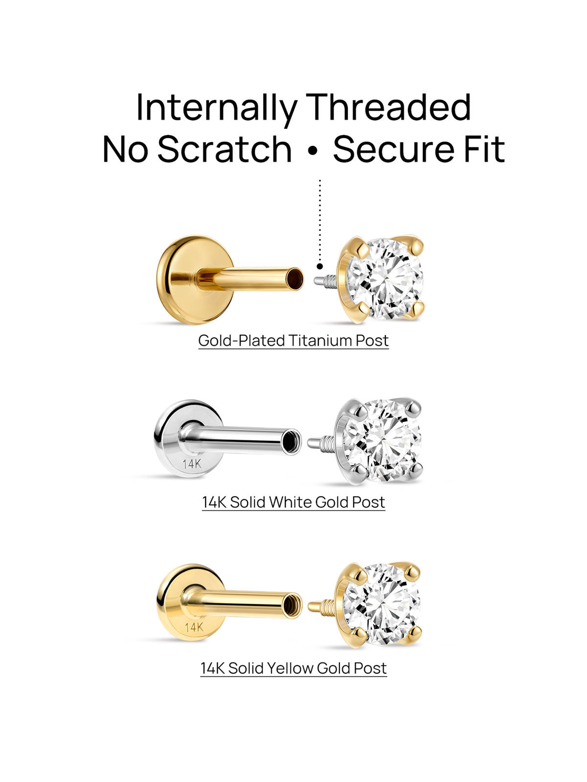 KOSINER 14K Solid Gold Minimalist 2MM Flat Back Stud