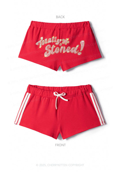 Rhinestone Totally Stoned Y2K Drawstring Mini Shorts Cherrykitten