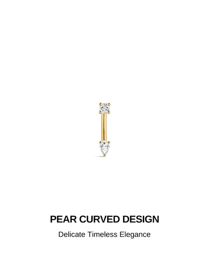 KOSINER 14K Solid Gold Delicate Pear Curved Barbell