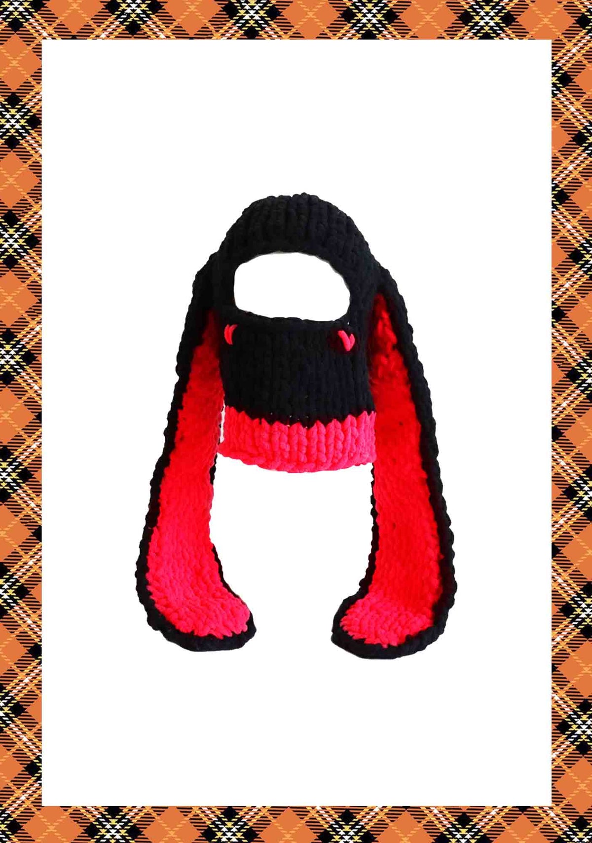 Halloween Balaclava Rabbit Ears Y2K Hand Knitted Hat