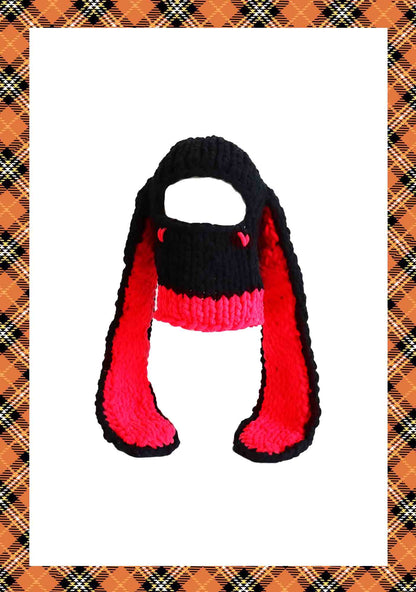 Halloween Balaclava Rabbit Ears Y2K Hand Knitted Hat