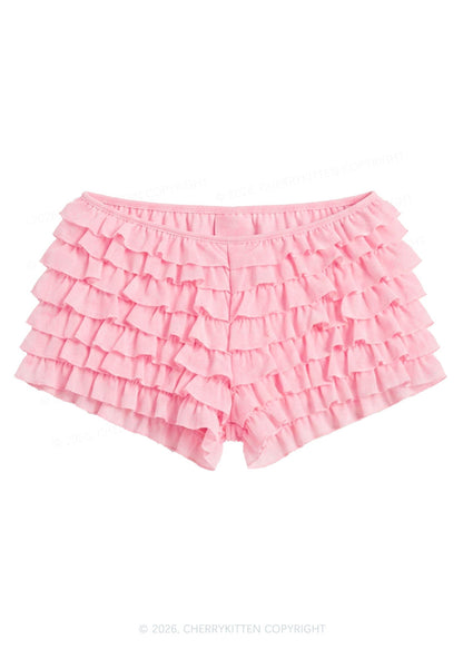 Y2K Mesh Ruffle Layered Shorts With Back Bow Cherrykitten