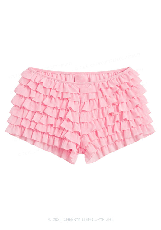 Y2K Mesh Ruffle Layered Shorts With Back Bow Cherrykitten