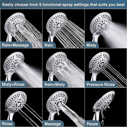 9-Spray Handheld Shower Head Set with Hose and Shower Arm Mount