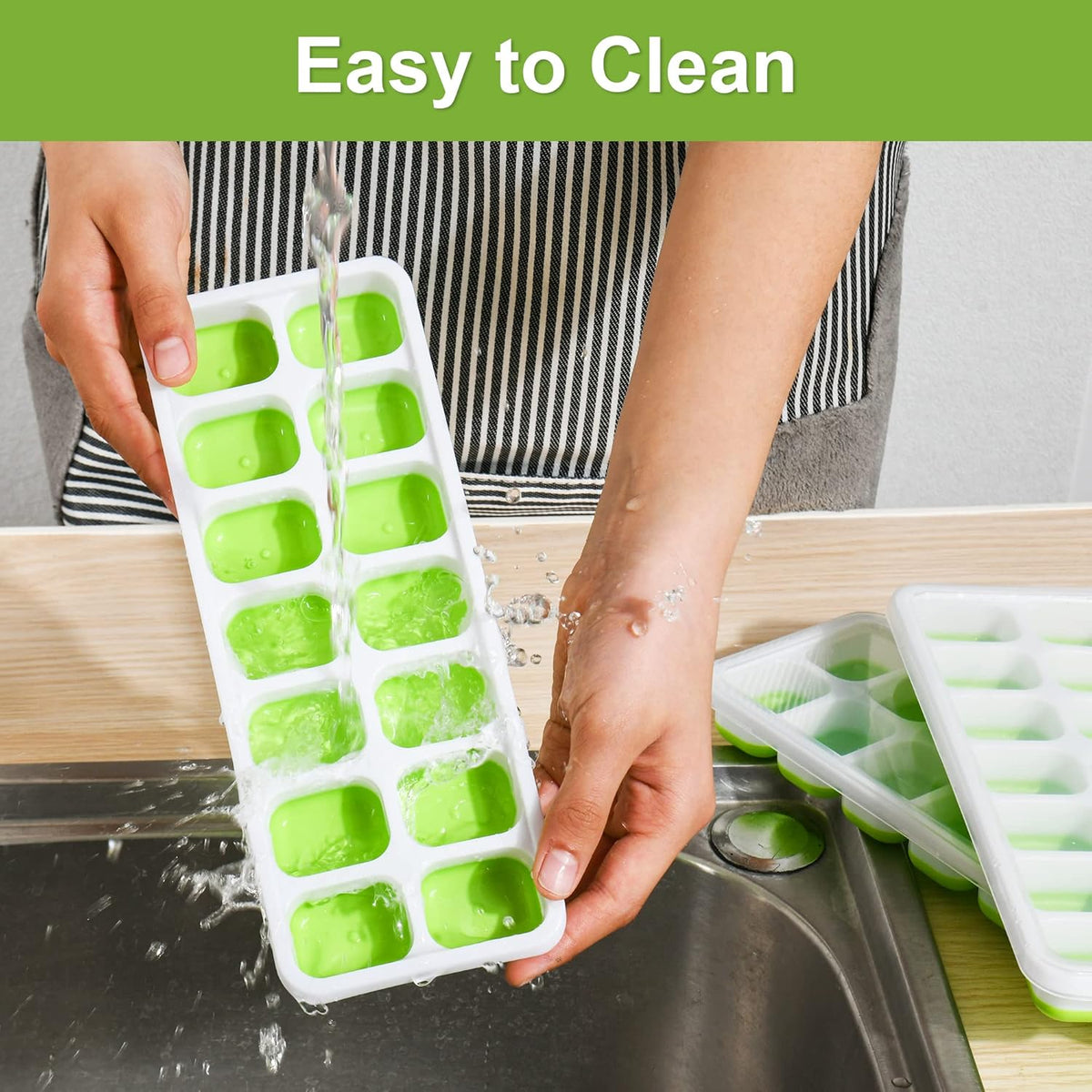 Zidello Silicone Ice Cube Trays with Lid (14 Large Cubes)