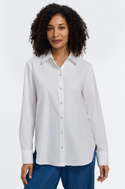 Meghan No-Iron Pinpoint Long Sleeve Top- White