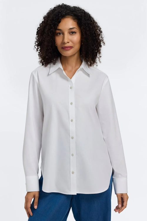 Meghan No-Iron Pinpoint Long Sleeve Top- White