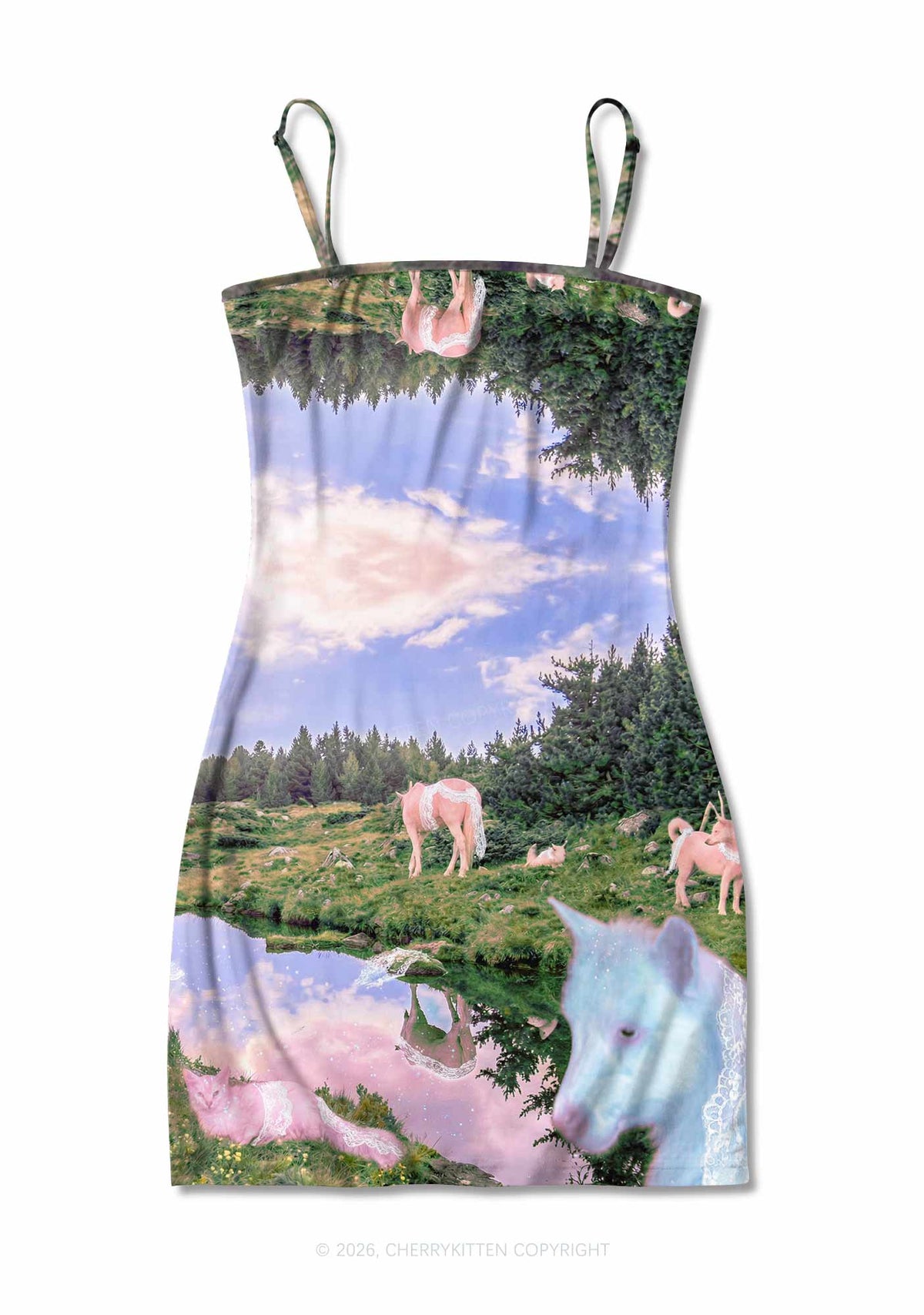 Pink Lace Pony Y2K Print Slip Dress Cherrykitten