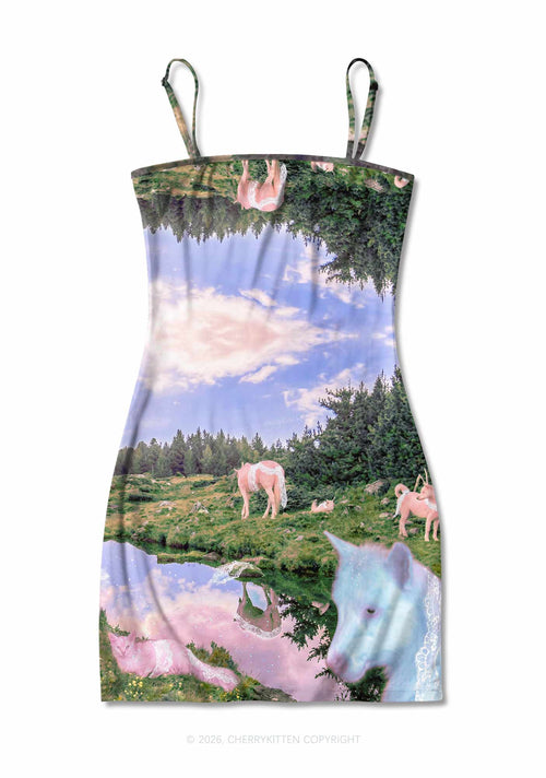 Pink Lace Pony Y2K Print Slip Dress Cherrykitten