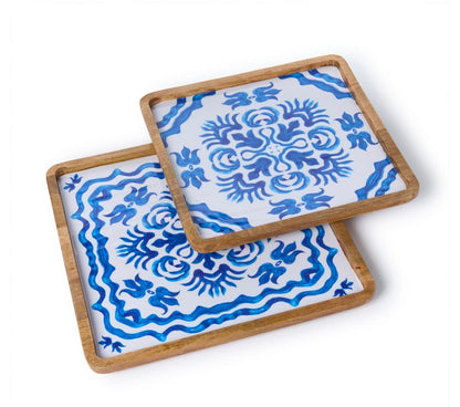 Blue Block Print Tray Set
