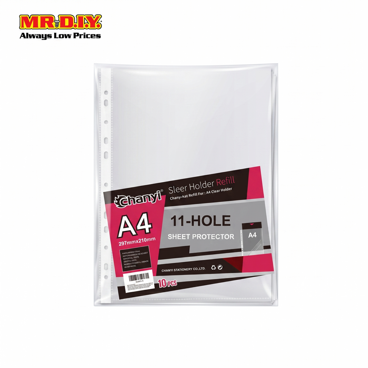 CHANYI A4 Sheet Protector PP 11 Hole 8C (10pcs)