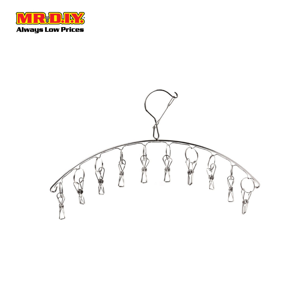 (MR.DIY) Curved 10 Clips Stainless Steel Drying Hanger (9cm)