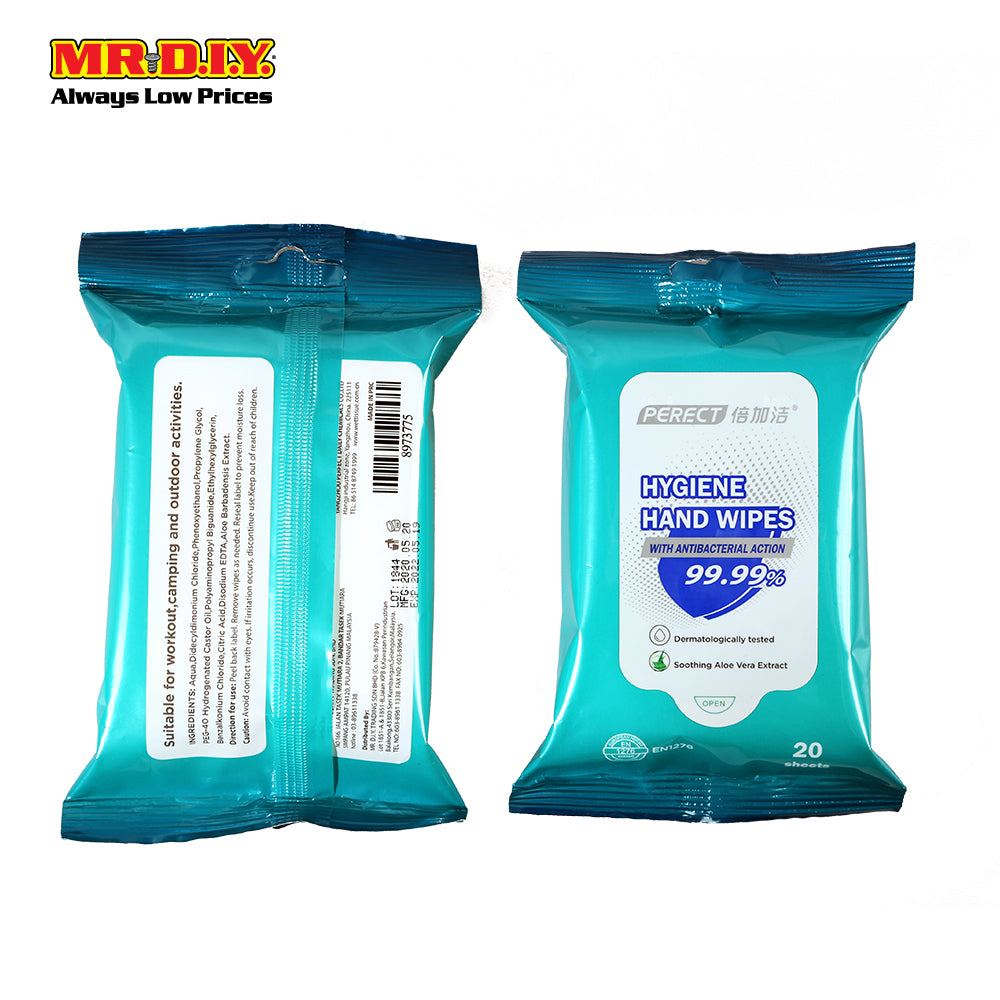 PERECT Antibacterial Hygiene Hand Wipes (20's)