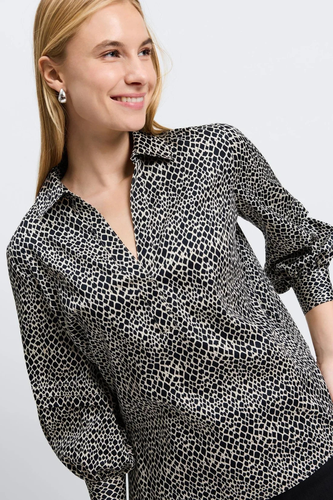 Frankie Popover Top-Black/White Snakeskin