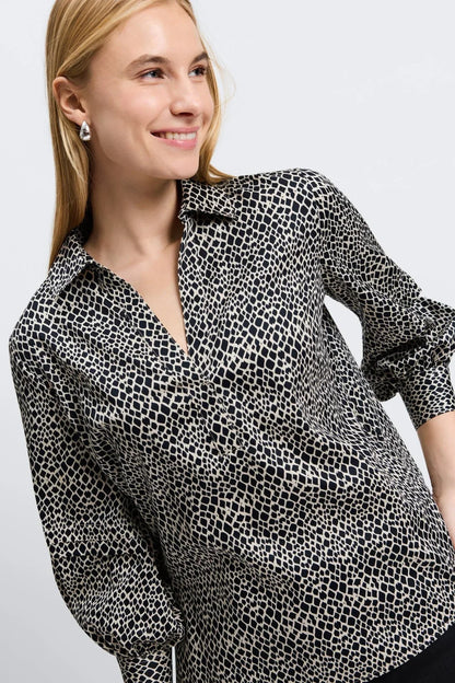 Frankie Popover Top-Black/White Snakeskin