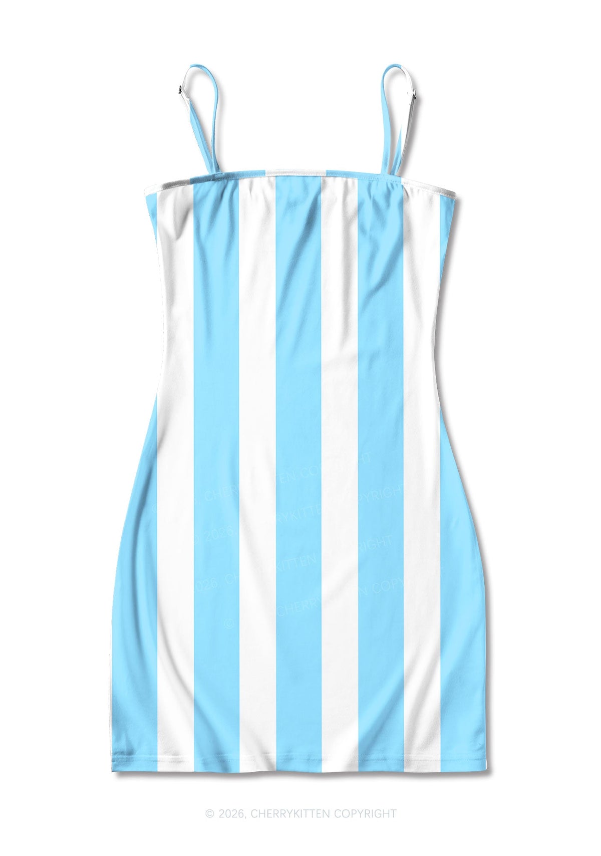 Blue White Stripes Y2K Print Slip Dress Cherrykitten