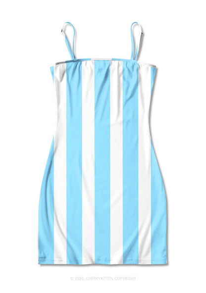 Blue White Stripes Y2K Print Slip Dress Cherrykitten