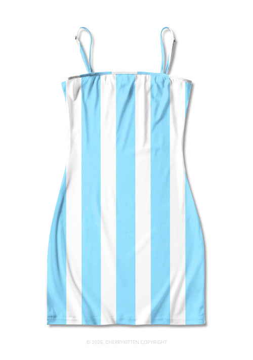 Blue White Stripes Y2K Print Slip Dress Cherrykitten
