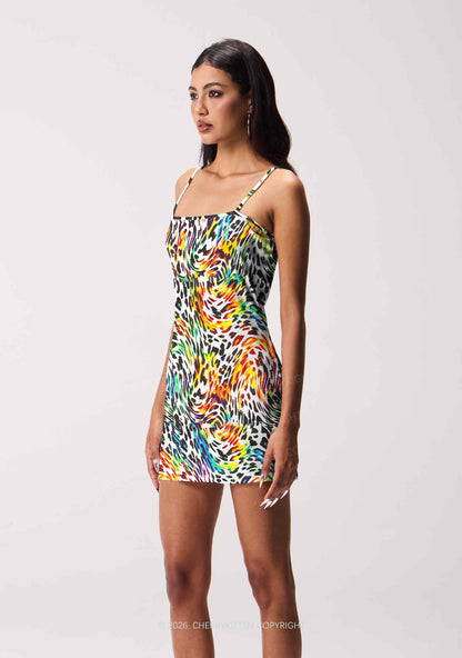 Rainbow Leopard Pride Y2K Print Slip Dress Cherrykitten