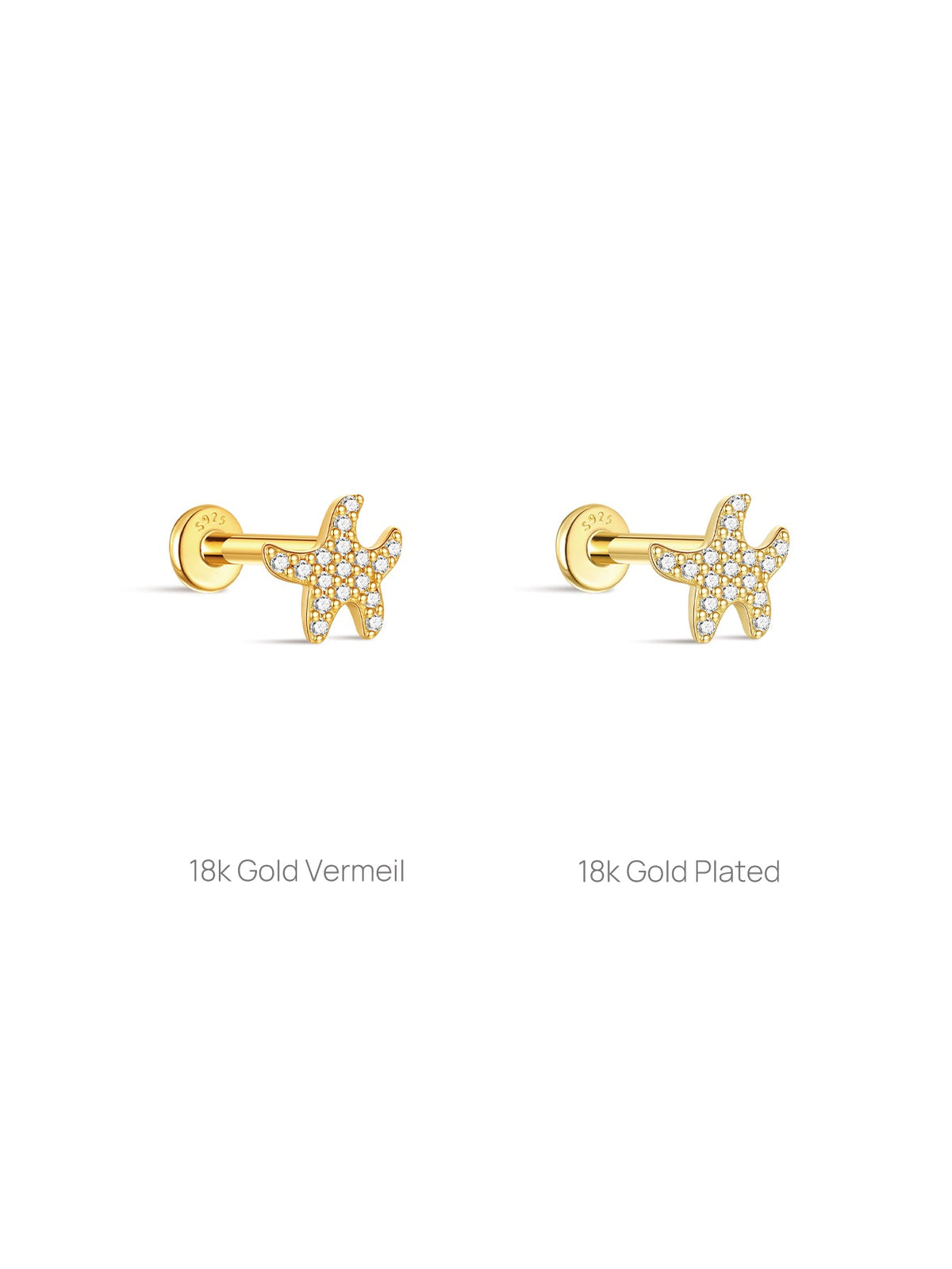 KOSINER Seaspritz 925 Sterling Silver Cute Seastar Flat Back Stud