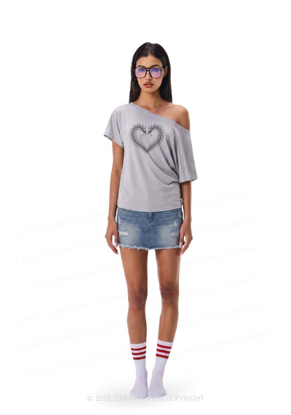 Halloween Centipede Heart Shape Y2K Off Shoulder Tee Cherrykitten