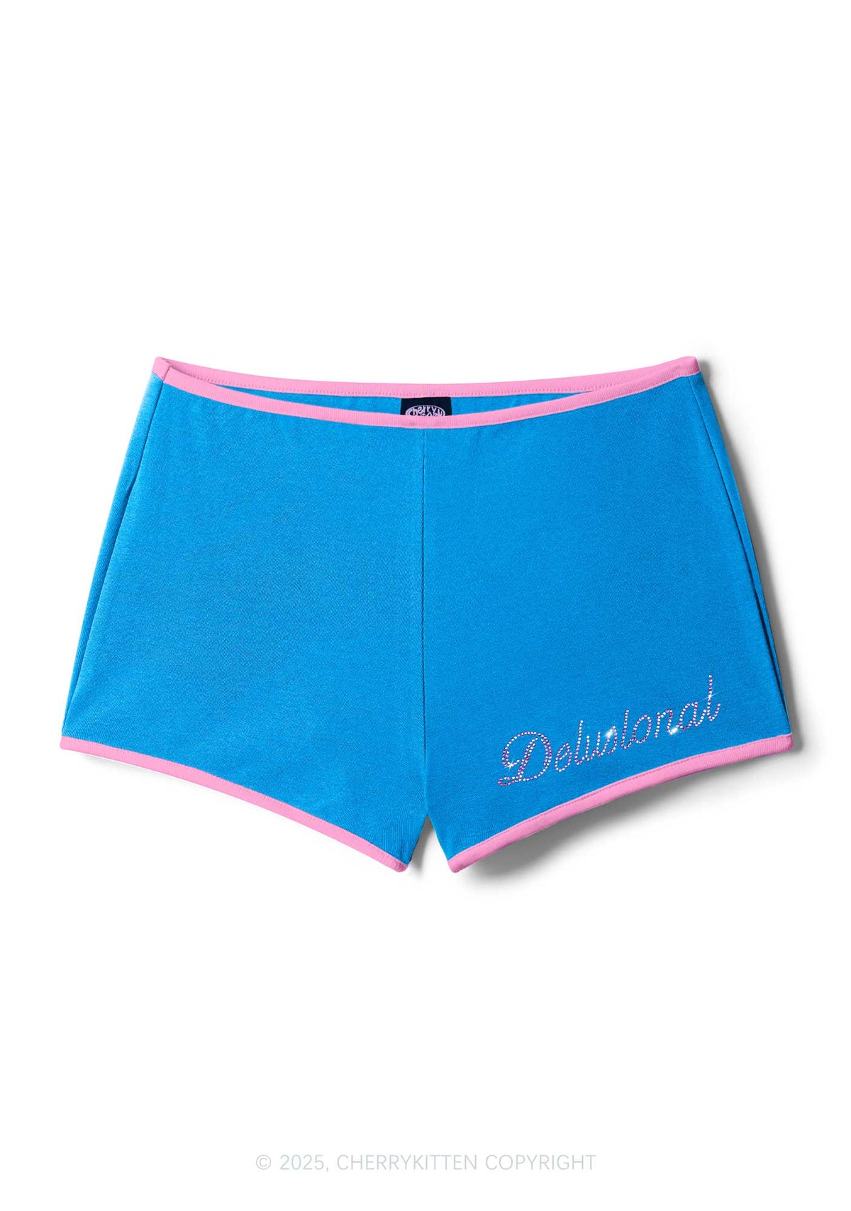 Rhinestone Pink Delusional Y2K Booty Shorts Cherrykitten