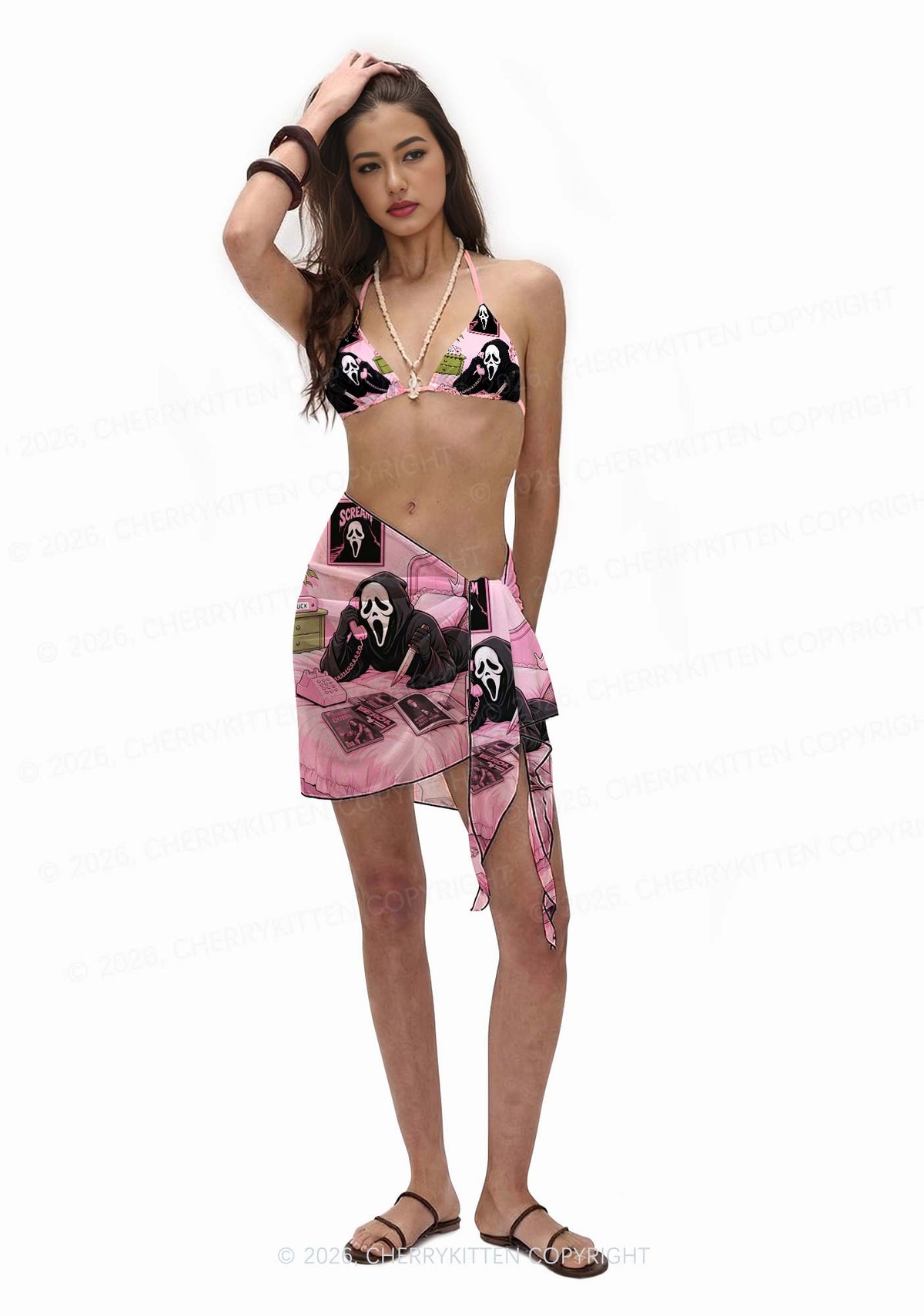 Halloween Skeleton Calling Y2K Print Bikini Set Cherrykitten