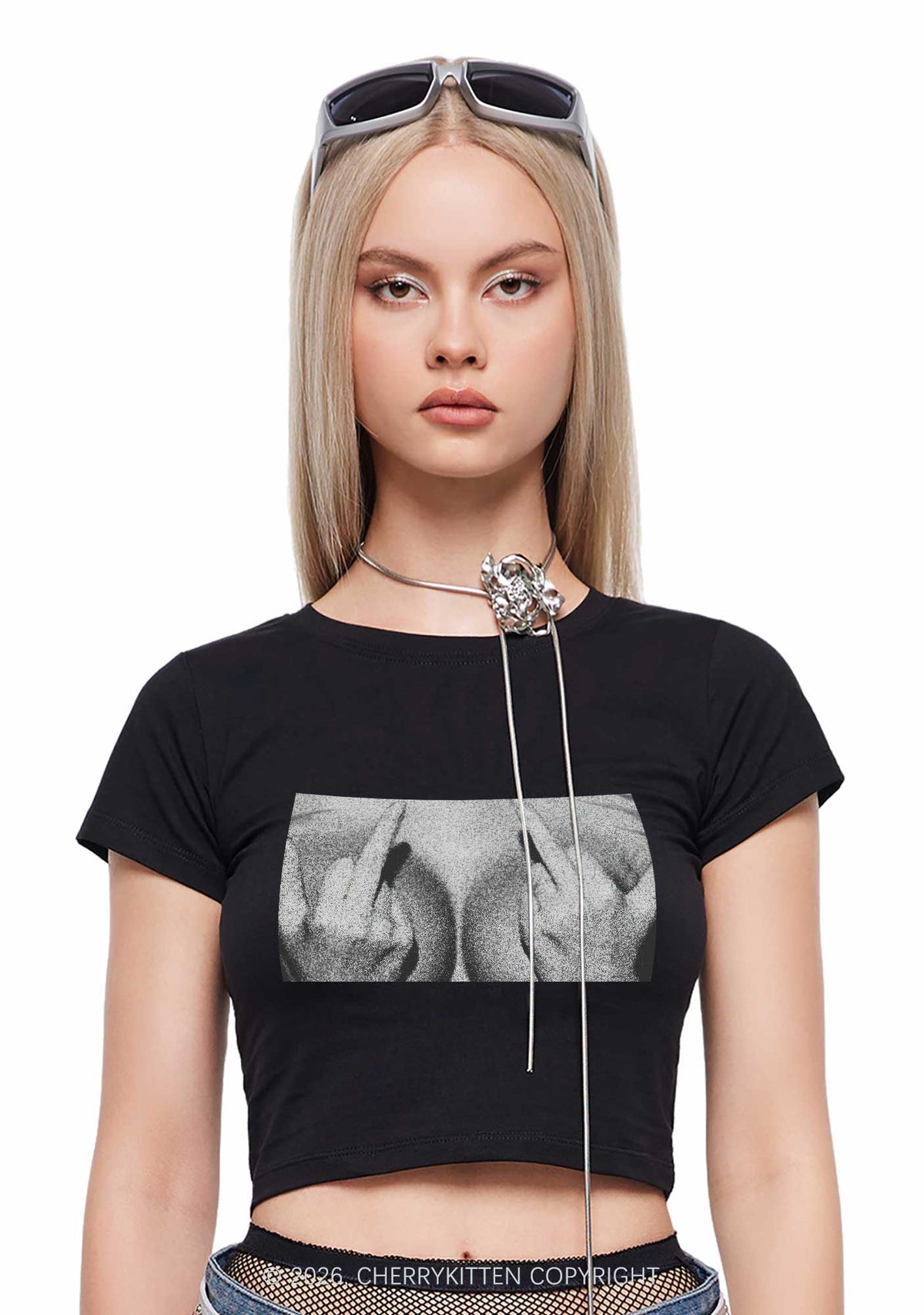 Middle Finger Bxxbs Y2K Baby Tee Cherrykitten