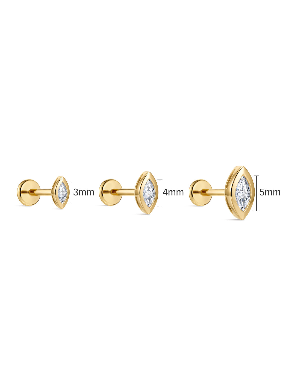 KOSINER 14K Solid Gold Bezel-Set Marquise Lab-Grown Diamond Flat Back Stud