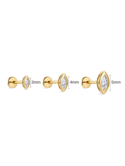 KOSINER 14K Solid Gold Bezel-Set Marquise Lab-Grown Diamond Flat Back Stud