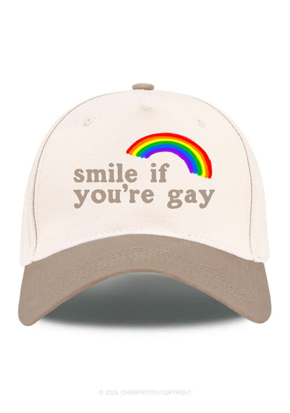 Rainbow Smile If You're Gay Pride Y2K Color Block Baseball Cap Cherrykitten