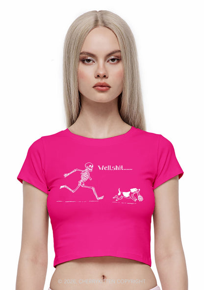 Halloween Well Shxt Skeleton Dog Y2K Baby Tee Cherrykitten