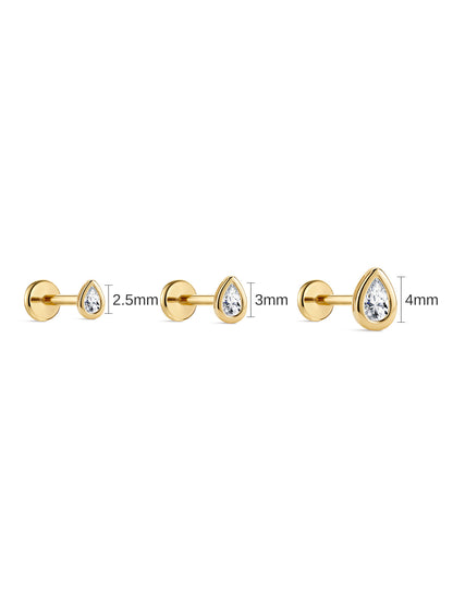 KOSINER 14K Solid Gold Bezel-Set Pear Lab-Grown Diamond Flat Back Stud