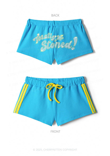 Rhinestone Totally Stoned Y2K Drawstring Mini Shorts Cherrykitten