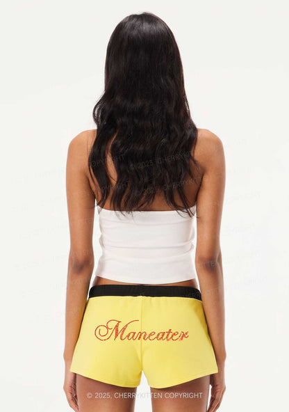 Rhinestone Maneater Y2K Drawstring Mini Shorts Cherrykitten