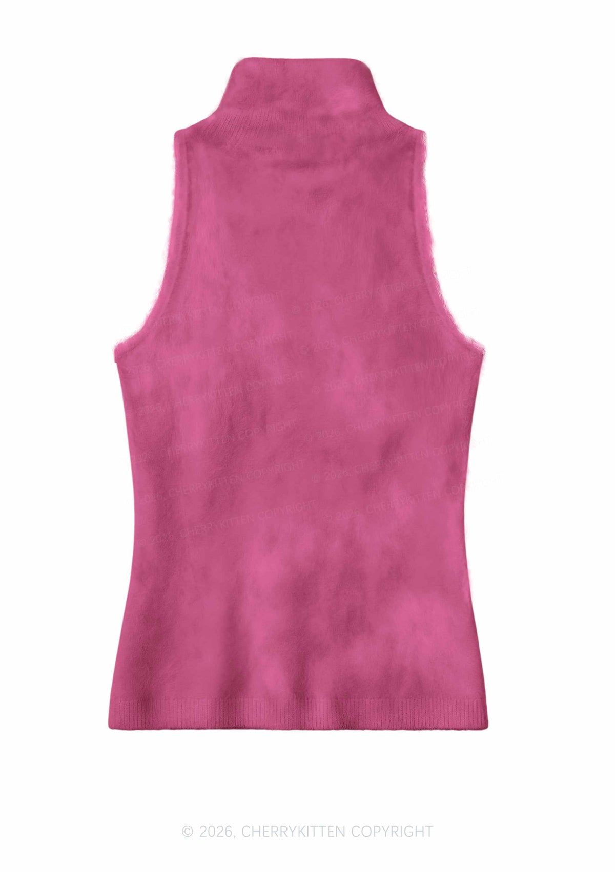 Plain Rose Red Y2K Knit Turtleneck Tank Top Cherrykitten
