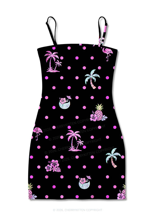 Pink Dots Palm Tree Y2K Print Slip Dress Cherrykitten