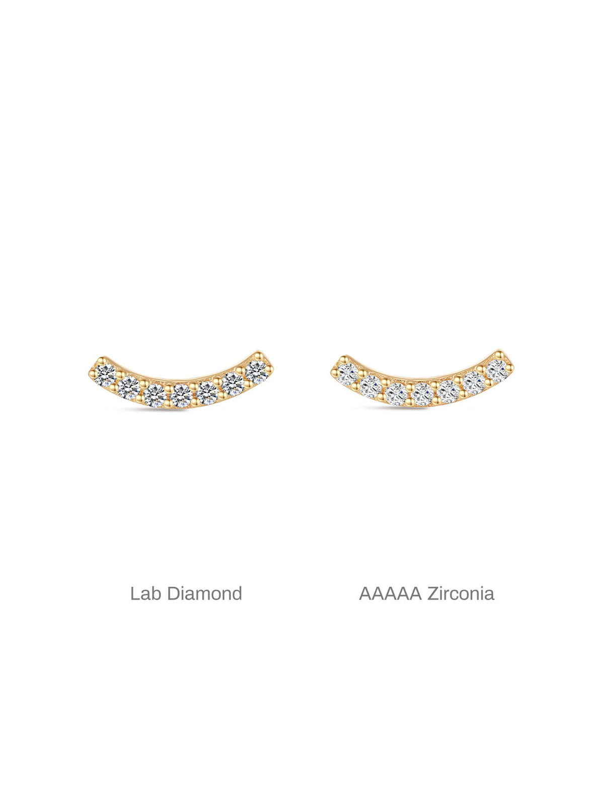 KOSINER 14K Solid Gold Elegant Pave Curved Flat Back Stud