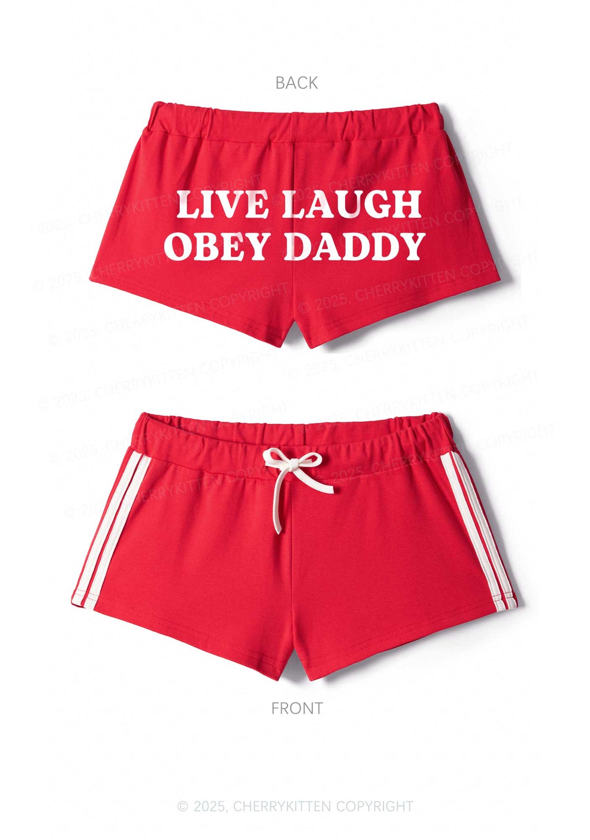 Live Laugh Obey Daddy Y2K Drawstring Mini Shorts Cherrykitten